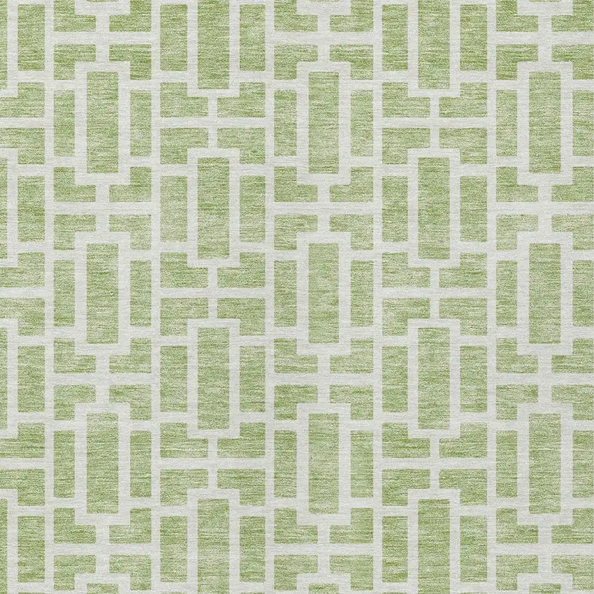Artichoke Green And Ivory Geometric Washable Indoor Outdoor Area Rug Photo 6
