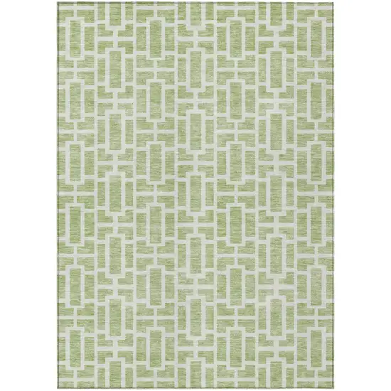 Artichoke Green And Ivory Geometric Washable Indoor Outdoor Area Rug Photo 2