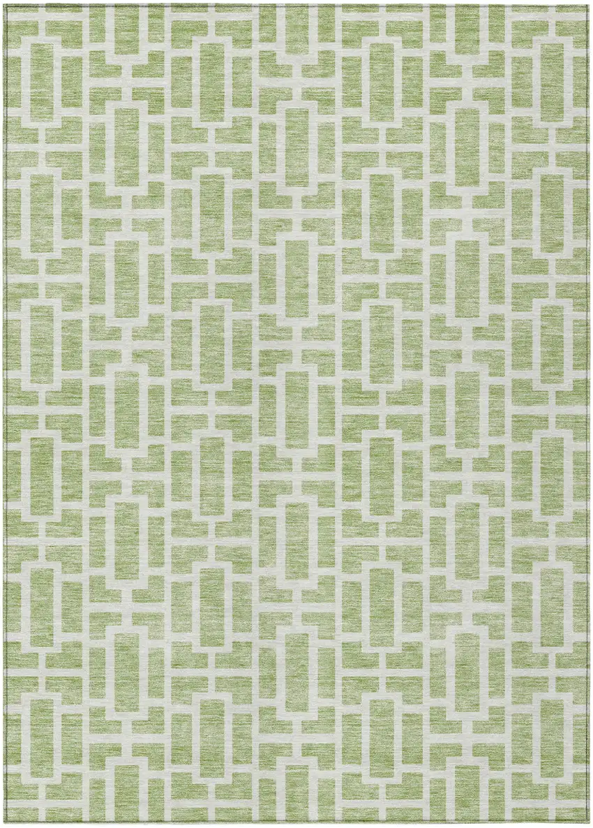 Artichoke Green And Ivory Geometric Washable Indoor Outdoor Area Rug Photo 2