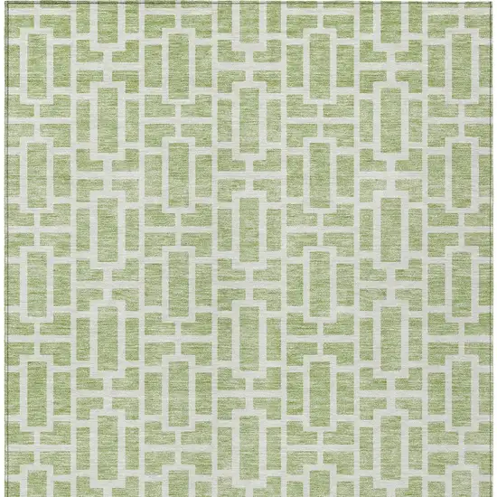 Artichoke Green And Ivory Geometric Washable Indoor Outdoor Area Rug Photo 7