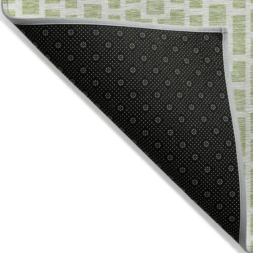 Artichoke Green And Ivory Geometric Washable Indoor Outdoor Area Rug Photo 4