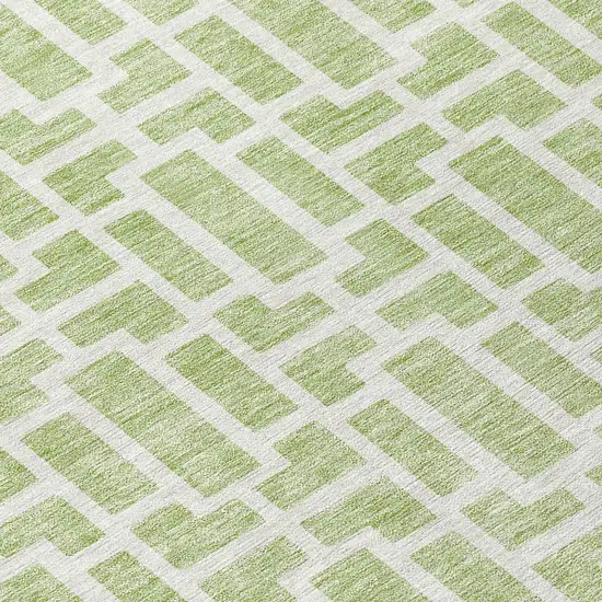 Artichoke Green And Ivory Geometric Washable Indoor Outdoor Area Rug Photo 8