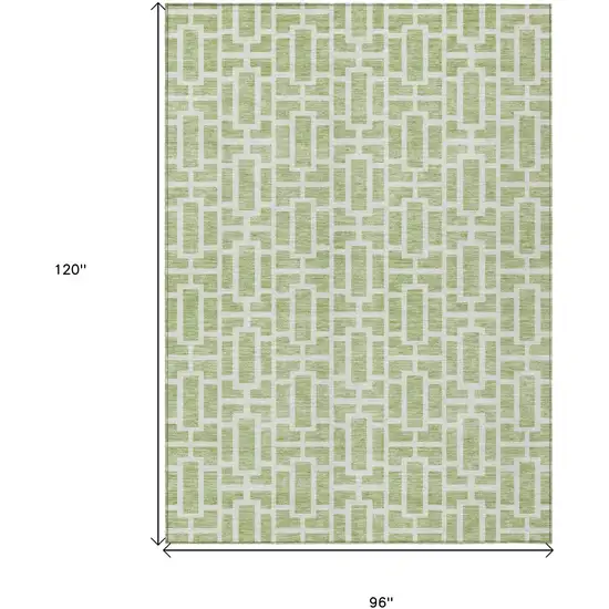 Artichoke Green And Ivory Geometric Washable Indoor Outdoor Area Rug Photo 3