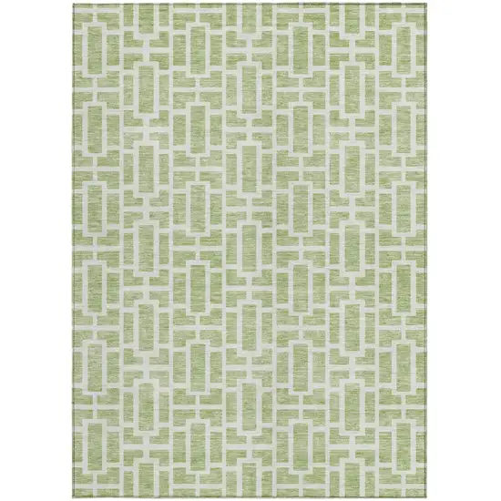 Artichoke Green And Ivory Geometric Washable Indoor Outdoor Area Rug Photo 7