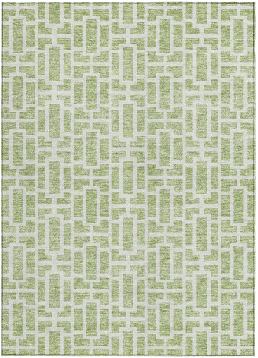Artichoke Green And Ivory Geometric Washable Indoor Outdoor Area Rug Photo 7
