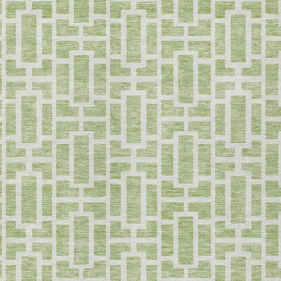 Artichoke Green And Ivory Geometric Washable Indoor Outdoor Area Rug Photo 6