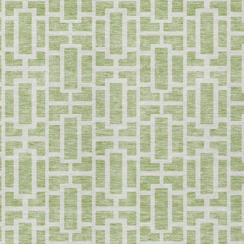 Artichoke Green And Ivory Geometric Washable Indoor Outdoor Area Rug Photo 6