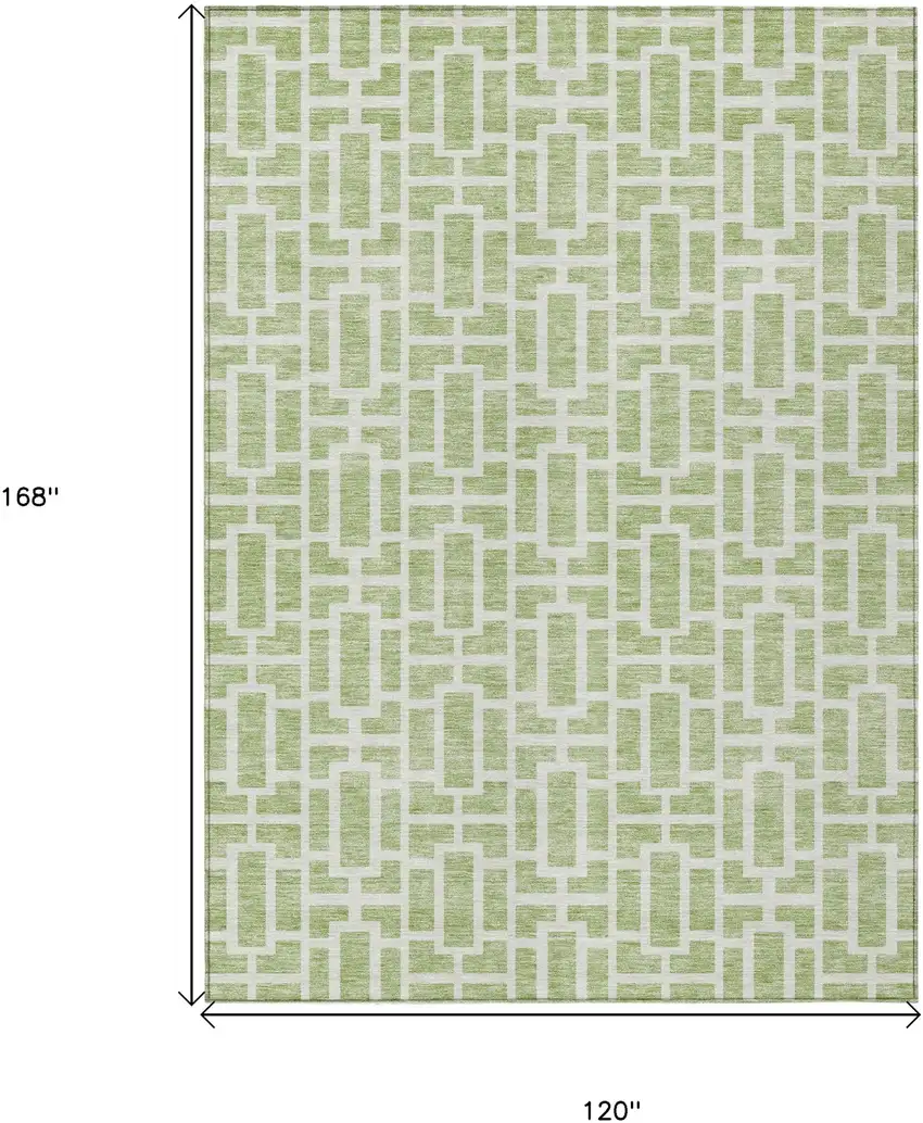 Artichoke Green And Ivory Geometric Washable Indoor Outdoor Area Rug Photo 3
