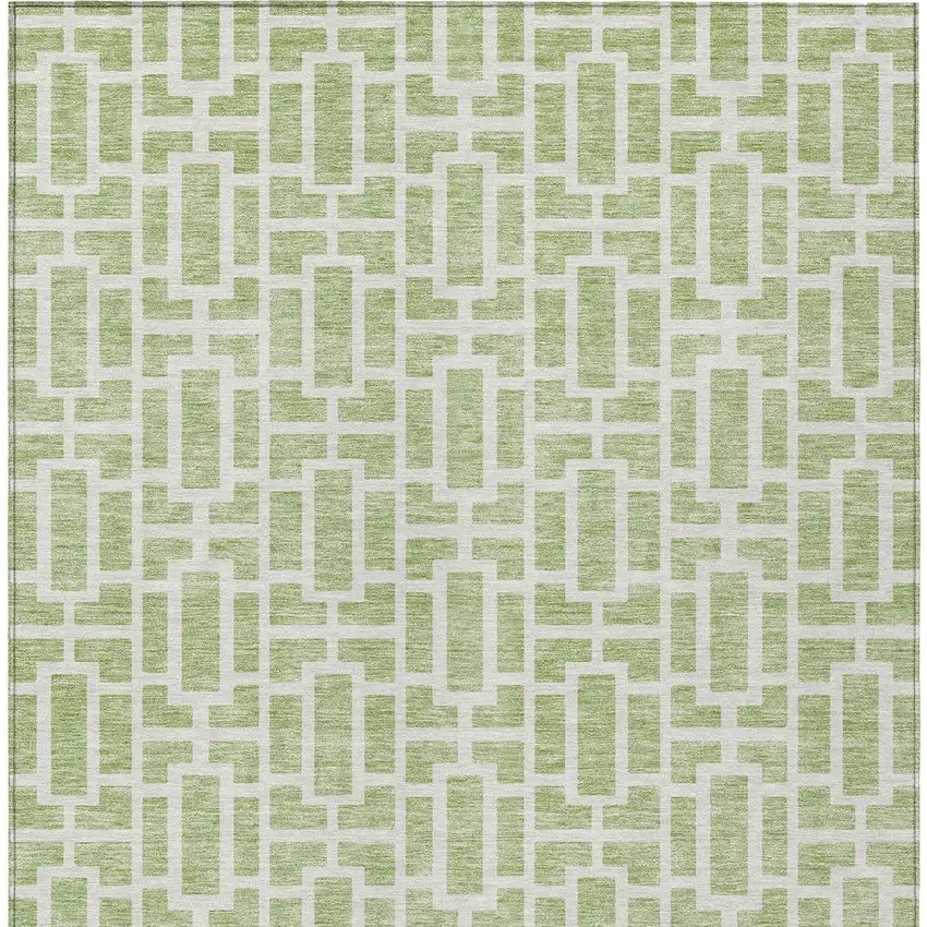 Artichoke Green And Ivory Geometric Washable Indoor Outdoor Area Rug Photo 7