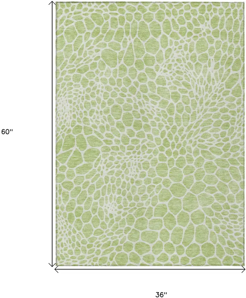 Artichoke Green And Ivory Geometric Washable Indoor Outdoor Area Rug Photo 3