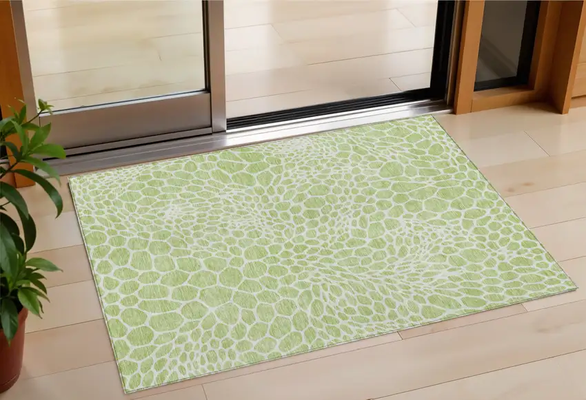 Artichoke Green And Ivory Geometric Washable Indoor Outdoor Area Rug Photo 1