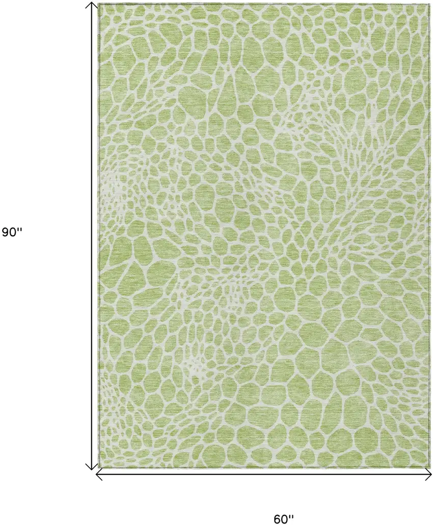 Artichoke Green And Ivory Geometric Washable Indoor Outdoor Area Rug Photo 3