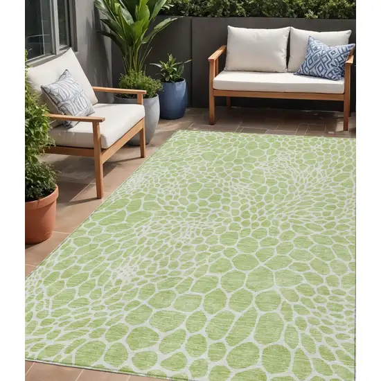 Artichoke Green And Ivory Geometric Washable Indoor Outdoor Area Rug Photo 1