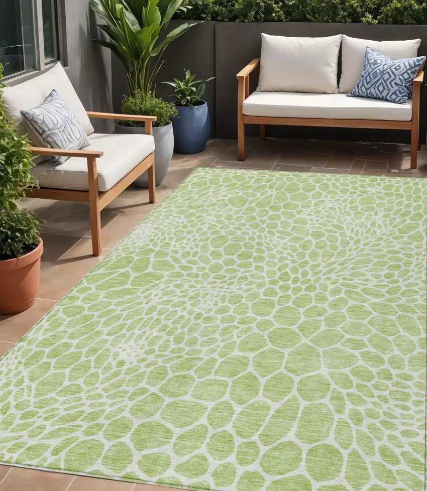 Artichoke Green And Ivory Geometric Washable Indoor Outdoor Area Rug Photo 1