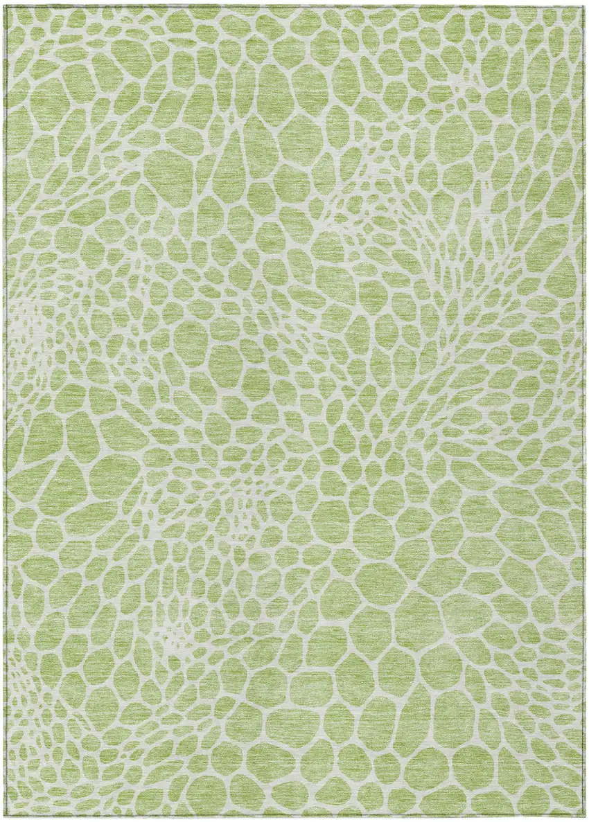 Artichoke Green And Ivory Geometric Washable Indoor Outdoor Area Rug Photo 2
