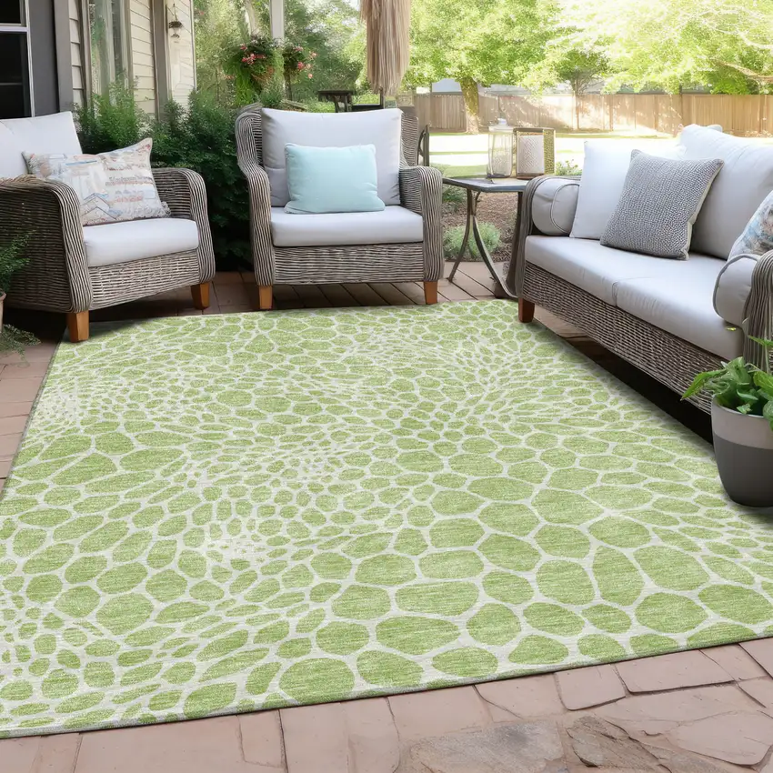 Artichoke Green And Ivory Geometric Washable Indoor Outdoor Area Rug Photo 8