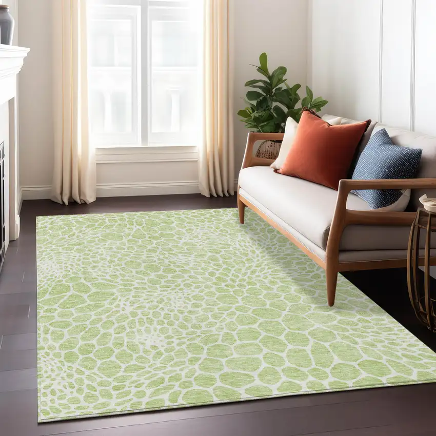 Artichoke Green And Ivory Geometric Washable Indoor Outdoor Area Rug Photo 9