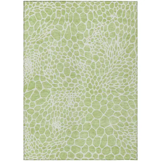Artichoke Green And Ivory Geometric Washable Indoor Outdoor Area Rug Photo 2