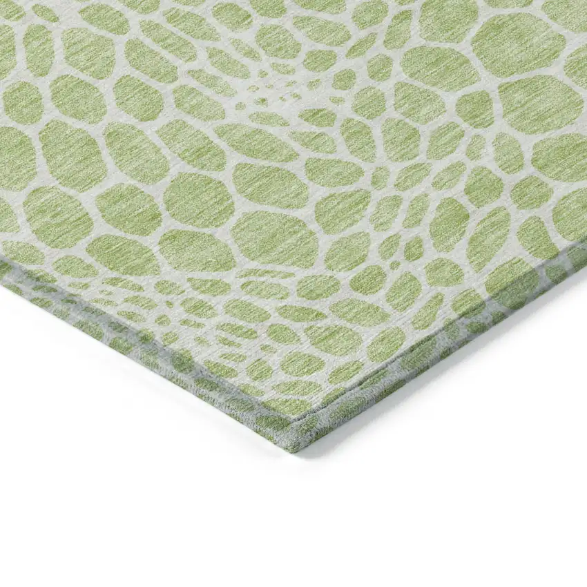 Artichoke Green And Ivory Geometric Washable Indoor Outdoor Area Rug Photo 4