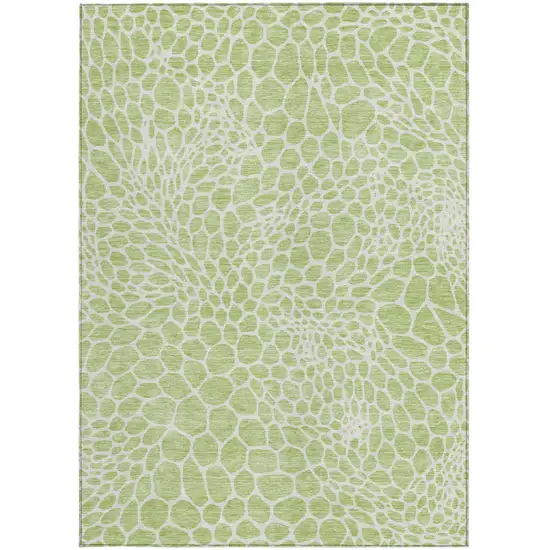 Artichoke Green And Ivory Geometric Washable Indoor Outdoor Area Rug Photo 7