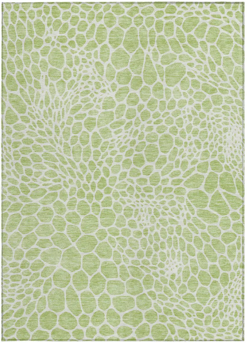 Artichoke Green And Ivory Geometric Washable Indoor Outdoor Area Rug Photo 7