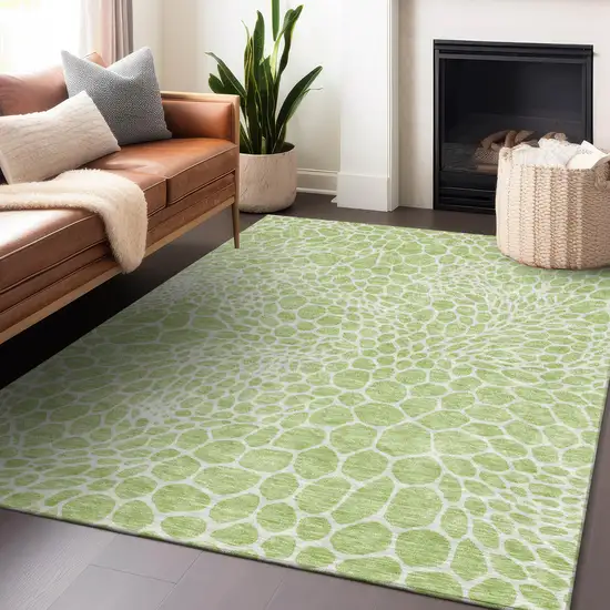 Artichoke Green And Ivory Geometric Washable Indoor Outdoor Area Rug Photo 9