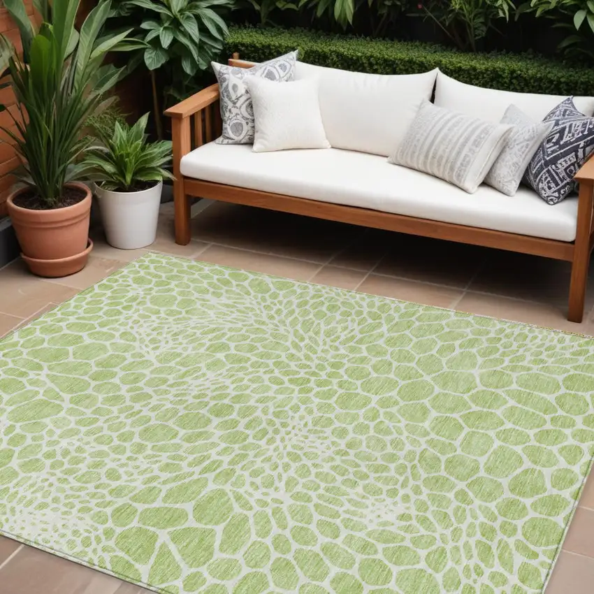 Artichoke Green And Ivory Geometric Washable Indoor Outdoor Area Rug Photo 1