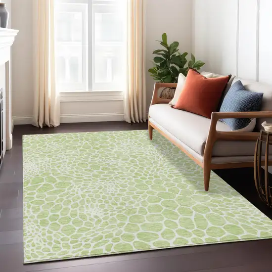 Artichoke Green And Ivory Geometric Washable Indoor Outdoor Area Rug Photo 9