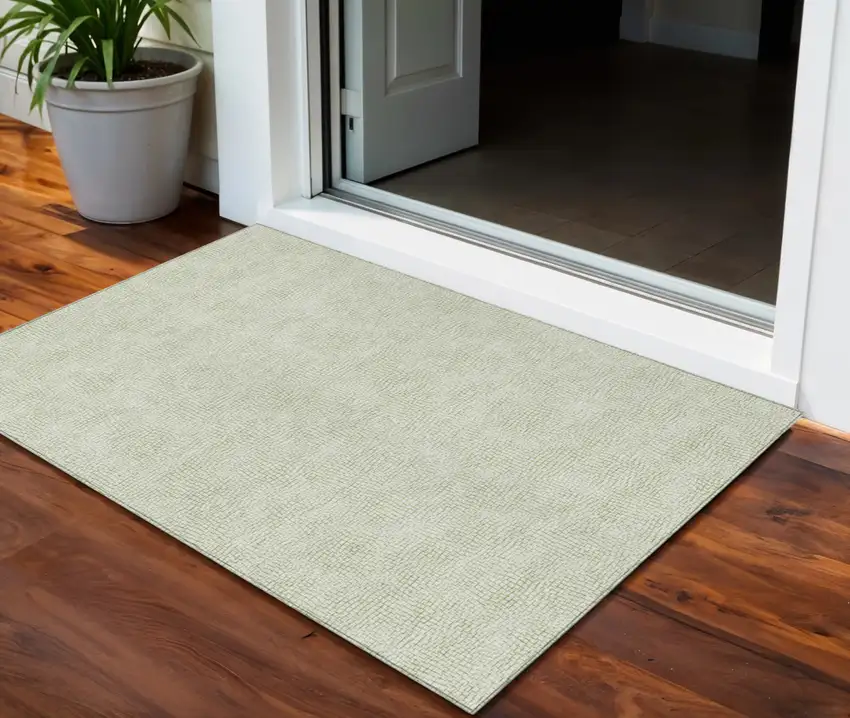 Artichoke Green And Ivory Geometric Washable Indoor Outdoor Area Rug Photo 1