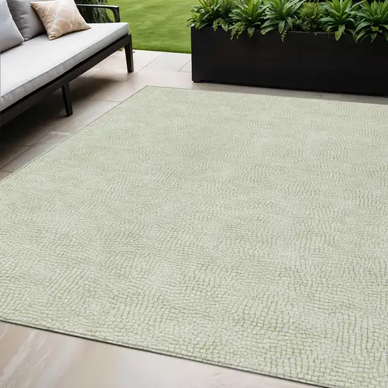 Artichoke Green And Ivory Geometric Washable Indoor Outdoor Area Rug Photo 1