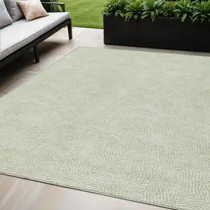 Photo of Artichoke Green And Ivory Geometric Washable Indoor Outdoor Area Rug