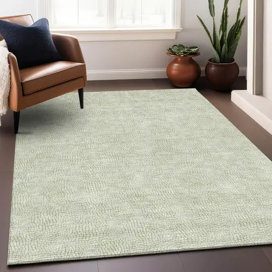 Artichoke Green And Ivory Geometric Washable Indoor Outdoor Area Rug Photo 8