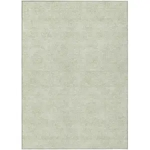 Photo of Artichoke Green And Ivory Geometric Washable Indoor Outdoor Area Rug