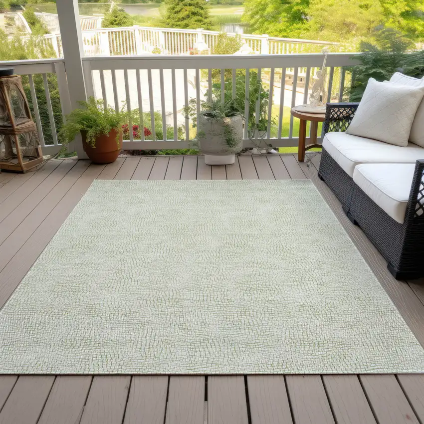 Artichoke Green And Ivory Geometric Washable Indoor Outdoor Area Rug Photo 7