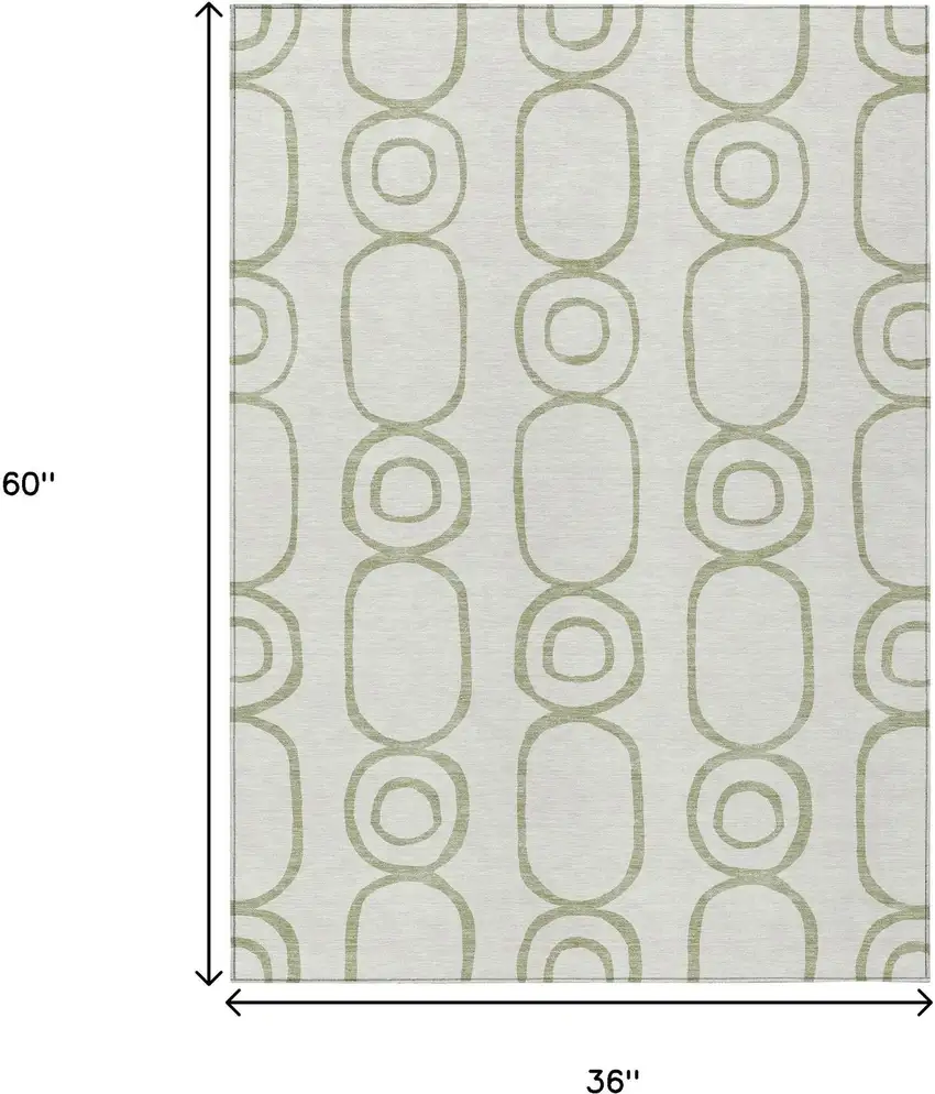 Artichoke Green And Ivory Geometric Washable Indoor Outdoor Area Rug Photo 3
