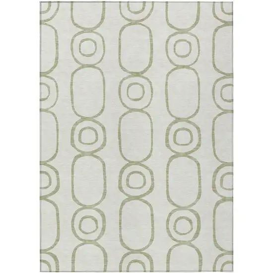 Artichoke Green And Ivory Geometric Washable Indoor Outdoor Area Rug Photo 2
