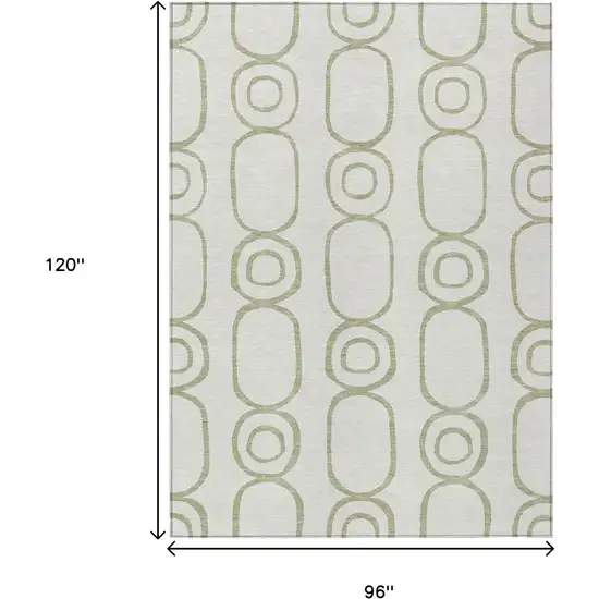 Artichoke Green And Ivory Geometric Washable Indoor Outdoor Area Rug Photo 3