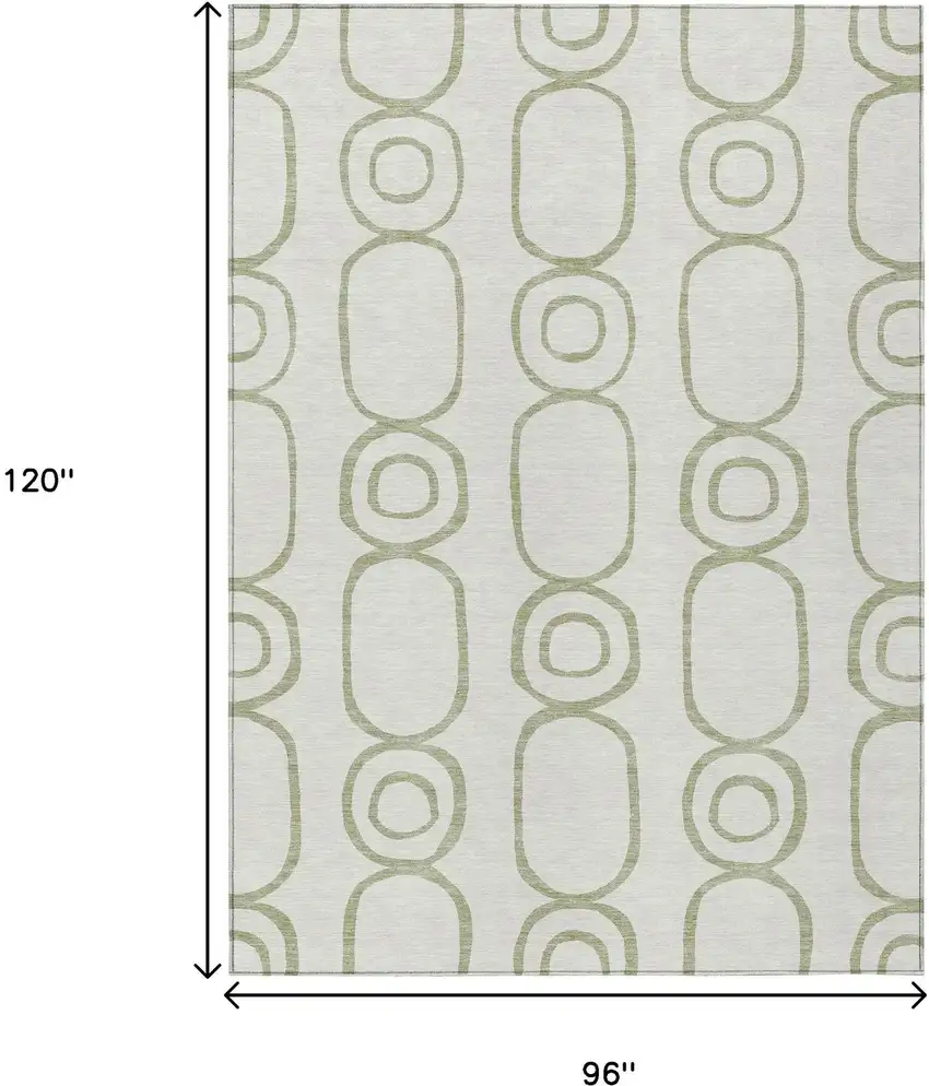 Artichoke Green And Ivory Geometric Washable Indoor Outdoor Area Rug Photo 3
