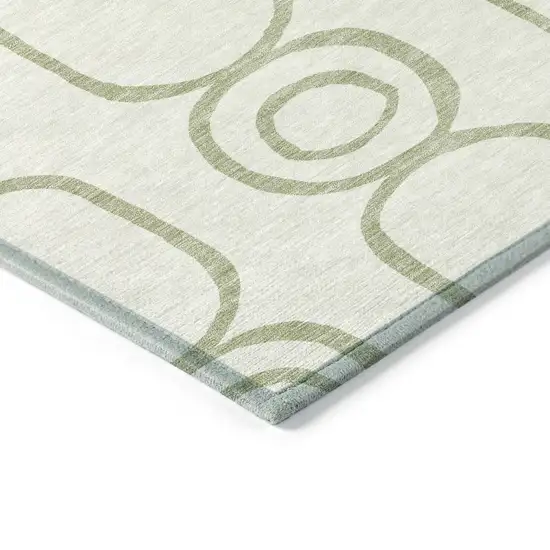 Artichoke Green And Ivory Geometric Washable Indoor Outdoor Area Rug Photo 5