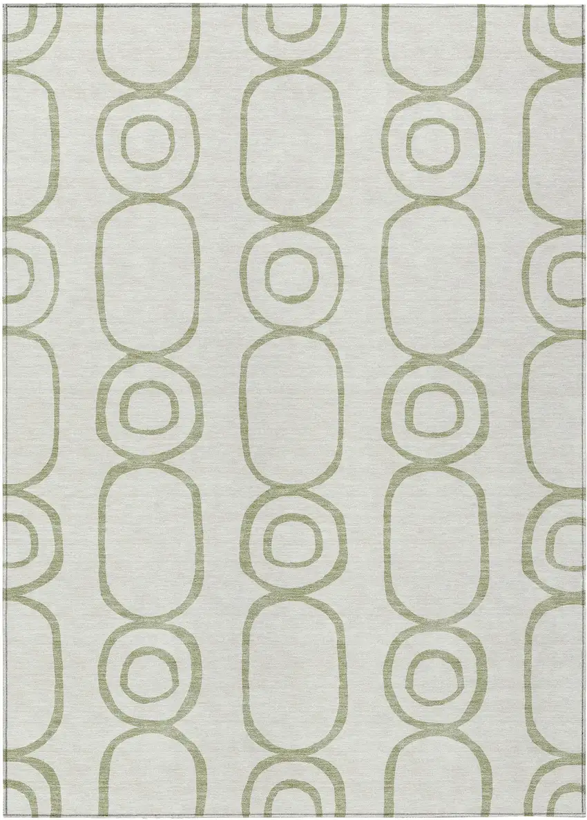 Artichoke Green And Ivory Geometric Washable Indoor Outdoor Area Rug Photo 2