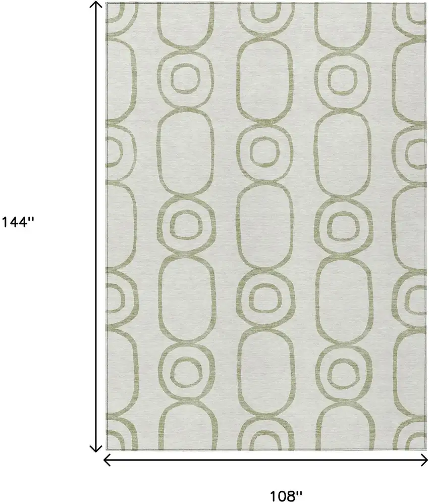 Artichoke Green And Ivory Geometric Washable Indoor Outdoor Area Rug Photo 3