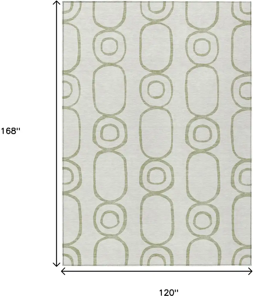 Artichoke Green And Ivory Geometric Washable Indoor Outdoor Area Rug Photo 3