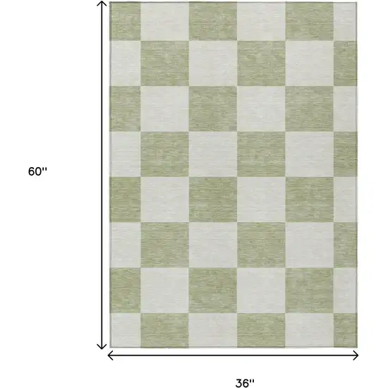 Artichoke Green And Ivory Geometric Washable Indoor Outdoor Area Rug Photo 3