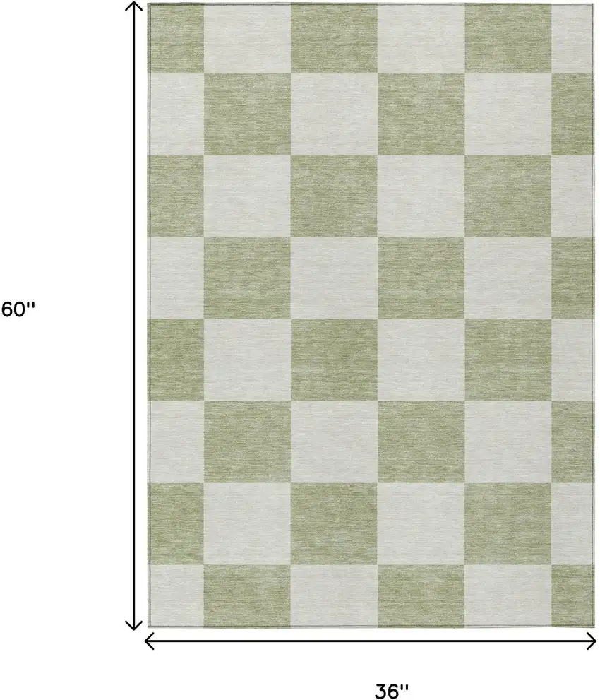 Artichoke Green And Ivory Geometric Washable Indoor Outdoor Area Rug Photo 3