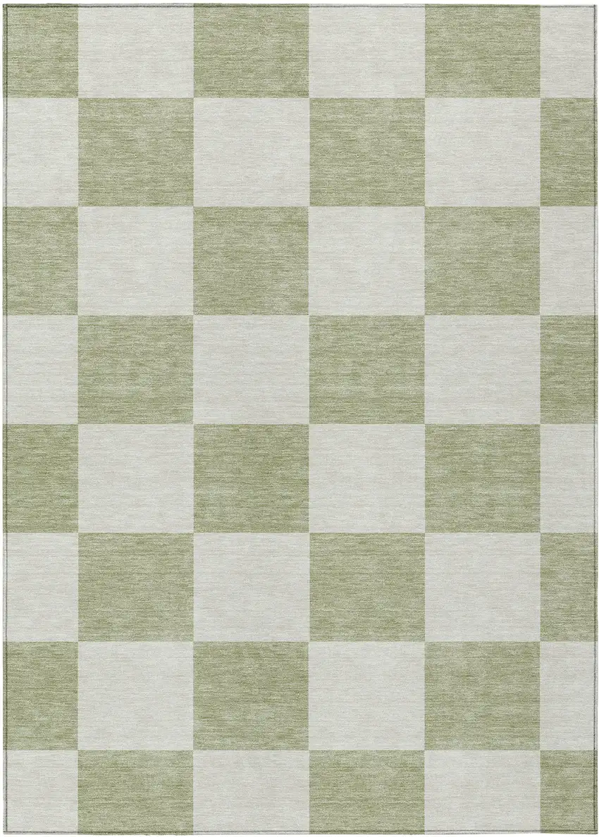 Artichoke Green And Ivory Geometric Washable Indoor Outdoor Area Rug Photo 2
