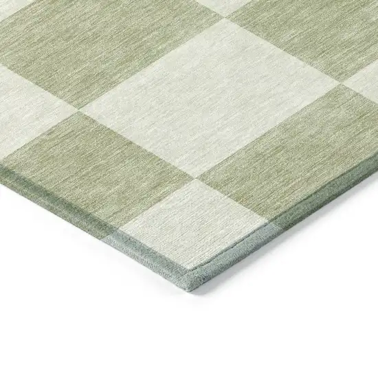 Artichoke Green And Ivory Geometric Washable Indoor Outdoor Area Rug Photo 4