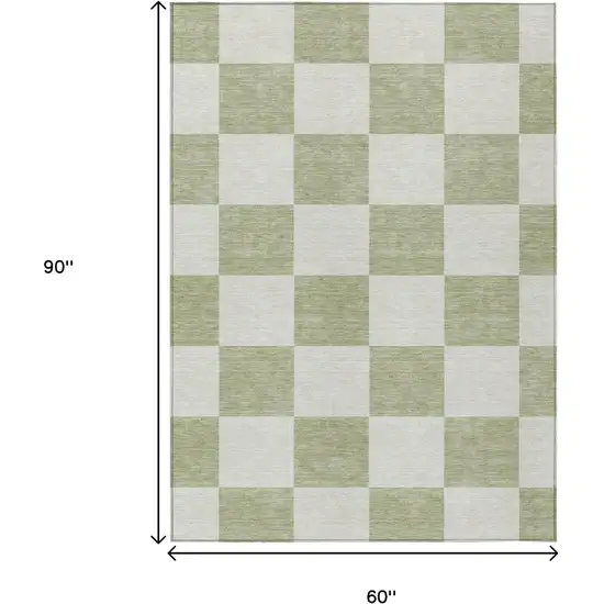 Artichoke Green And Ivory Geometric Washable Indoor Outdoor Area Rug Photo 3