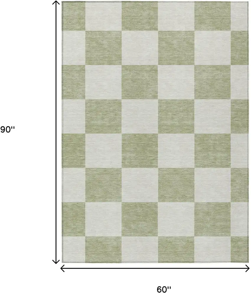 Artichoke Green And Ivory Geometric Washable Indoor Outdoor Area Rug Photo 3