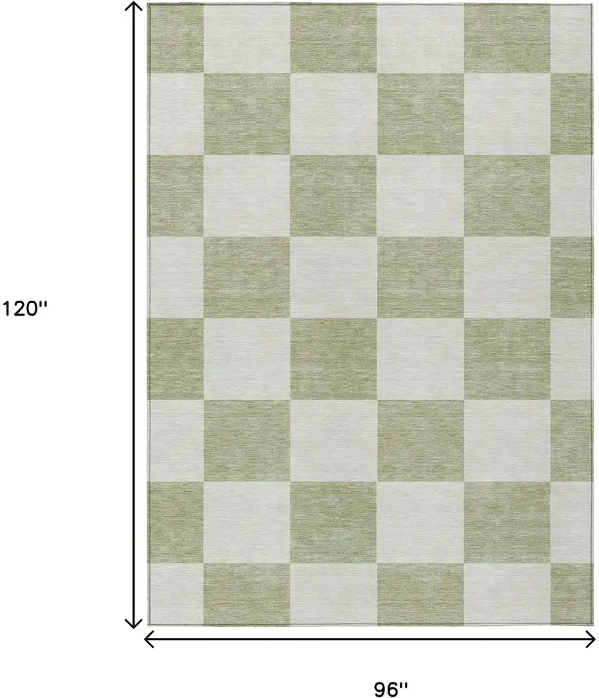 Artichoke Green And Ivory Geometric Washable Indoor Outdoor Area Rug Photo 9