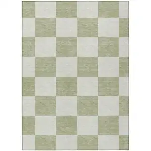 Photo of Artichoke Green And Ivory Geometric Washable Indoor Outdoor Area Rug